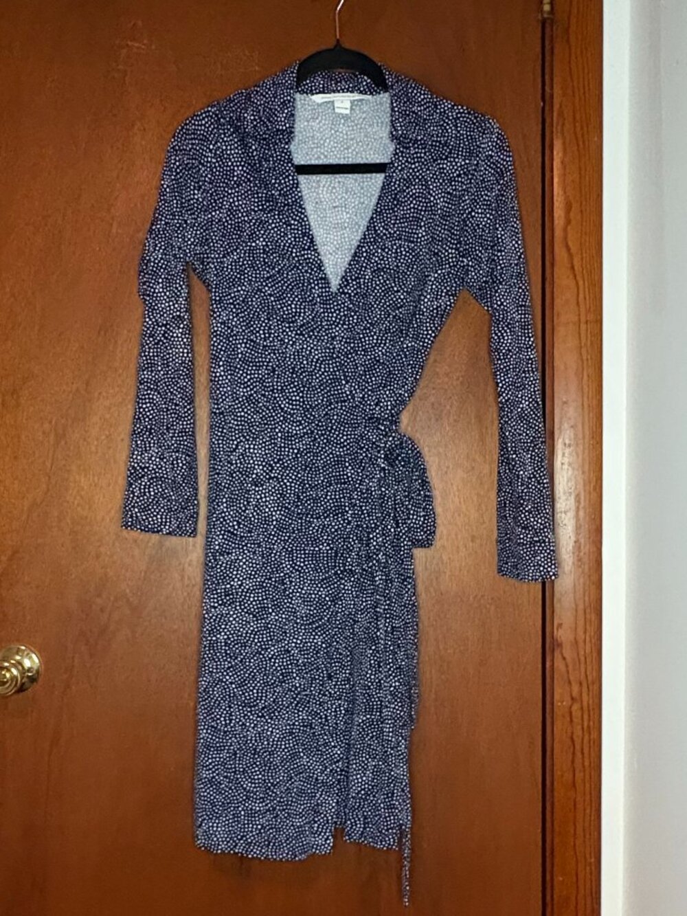 Diane von Furstenberg Collared Wrap Dress Blue and White Dots